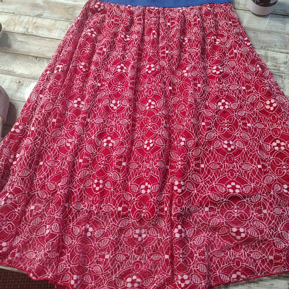 LuLaRoe Red Floral Lace A-Line Skirt